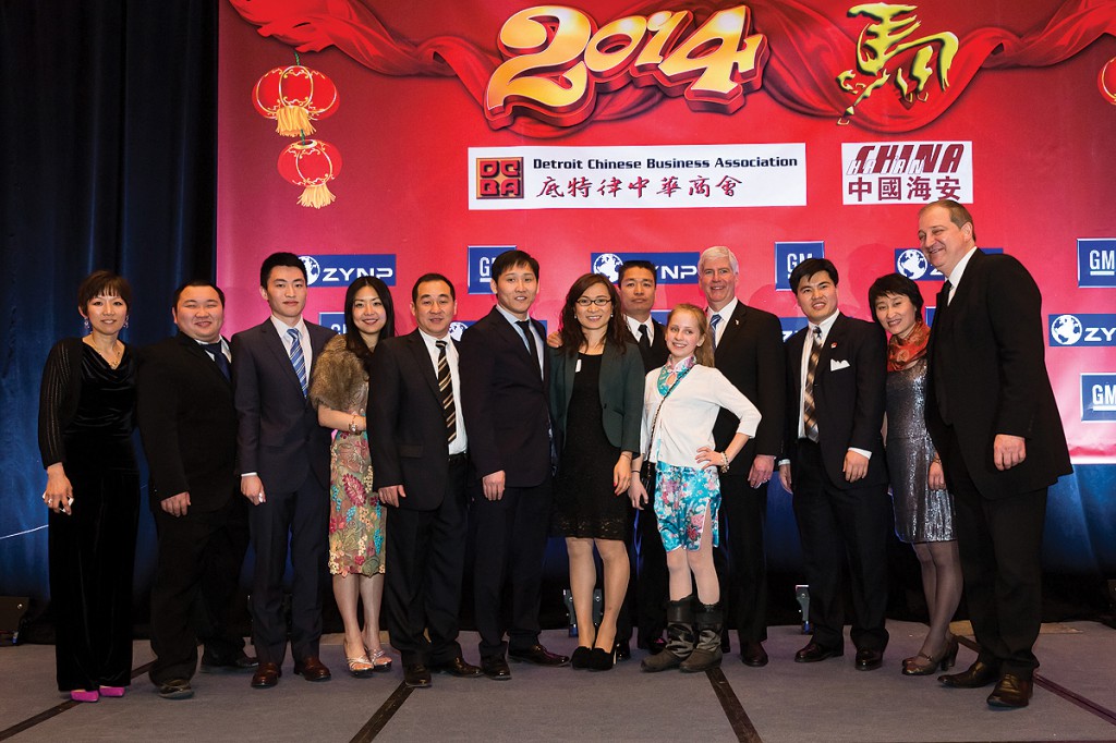 Gov. Rick Snyder hits the stage at the Detroit Chinese Business Association New Year’s gala at Cobo Center. He has put special emphasis on bringing global investments to the state. Snyder has taken six mission trips to China.