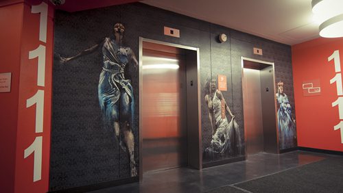 Even the elevator doors at "The Z" got special treatment. Photo by Sal Rodriguez