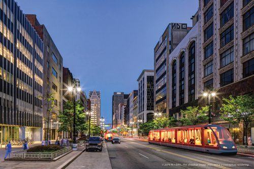 Conceptual rendering of the streetcar in Downtown Detroit.