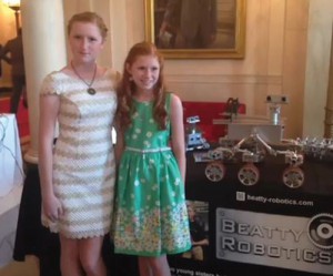 The Beatty sisters, Camille, left, and Genevieve, took their robotics display to a Maker Faire at the White House.