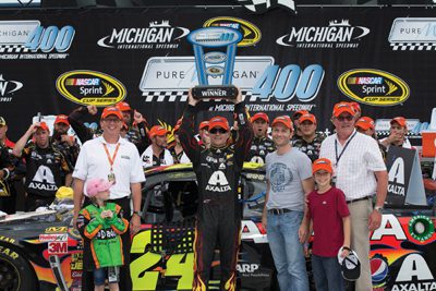 Race weeks that culminate in a winner’s presentation is all part of the excitement at the Michigan international Speedway. Photo by Michael L. Levitt.