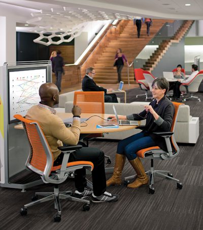 Furniture from companies like Steelcase is designed to promote worker productivity throughout an organization.