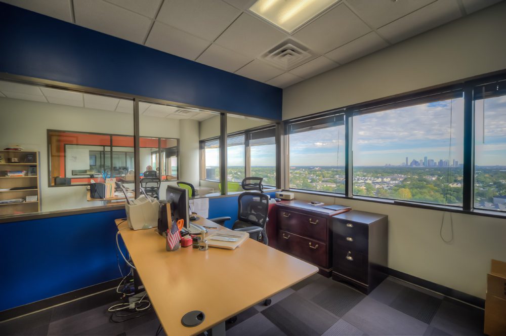 ABIS workspaces have GeekDesks, which raise and lower to preference, top ergonomic chairs, sliding glass doors and glass walls to provide an open office environment.
