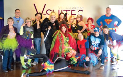 V-Suites employees get in the Super Hero spirit as they celebrate Halloween in their Farmington Hills office. Employees are central to V-Suites company value of taking care of people – customers and staff.