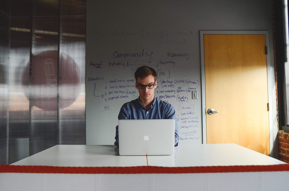 Man working in small room