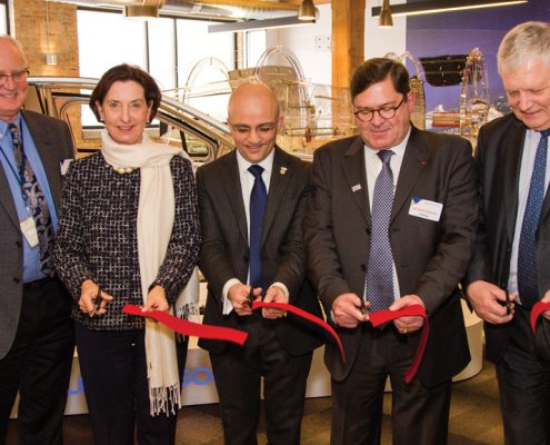 Pictured at the opening are, from left, Mike Zimmer, Michigan’s director of Licensing and Regulatory Affairs; Birgit Klohs, president & CEO of The Right Place, Inc.; Cedric Duclos, president of Hutchinson North America; Jacques Maigne, CEO, Hutchinson Worldwide; and Philippe Doligez, CEO of Total Corp.