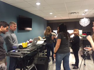 Our CEO manning the DJ board for the food line!