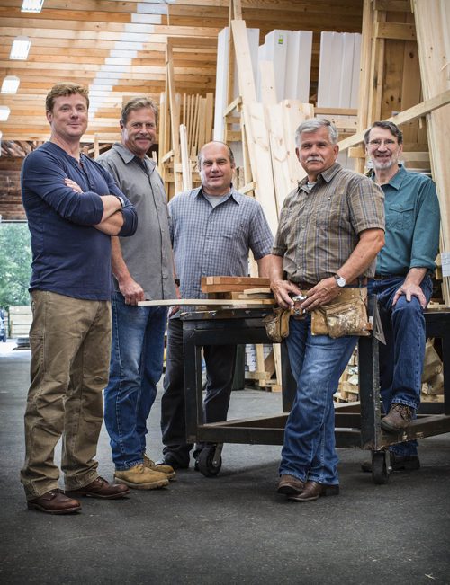 The crew of TV's This Old House, from left: Kevin O'Connor (host), Roger Cook (landscape contractor), Richard Trethewey (plumbing and heating expert), Tom Silva (general contractor), and Norm Abram (master carpenter).