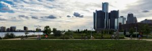 A beautiful sunset on the Detroit River Walk.