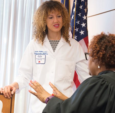 Pictured are Dr. Deirdre Mattina, cardiologist and director of the Henry Ford Women’s Heart Center, with Judge Lydia Nance Adams.