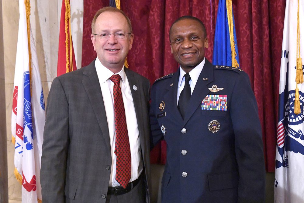Jim Clark, BGCA President and CEO joins Captain Robert Smith, United States Coast Guard at the Boys & Girls Clubs of America Better Together Military Public-Private Partnership launch event on Thursday, Sept. 8, 2016, in Washington, D.C. The partnership will connect 250,000 military families to youth development and support services. (Larry French/AP Images for Boys & Girls Clubs of America)