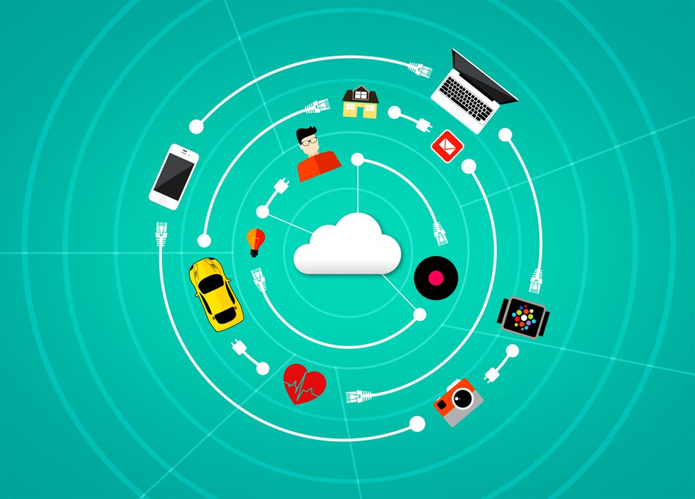 Internet of Things - A connected world concept with digital clou