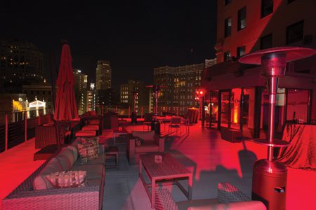 Lear Innovation Center rooftop view of iconic Detroit buildings and Capital Park