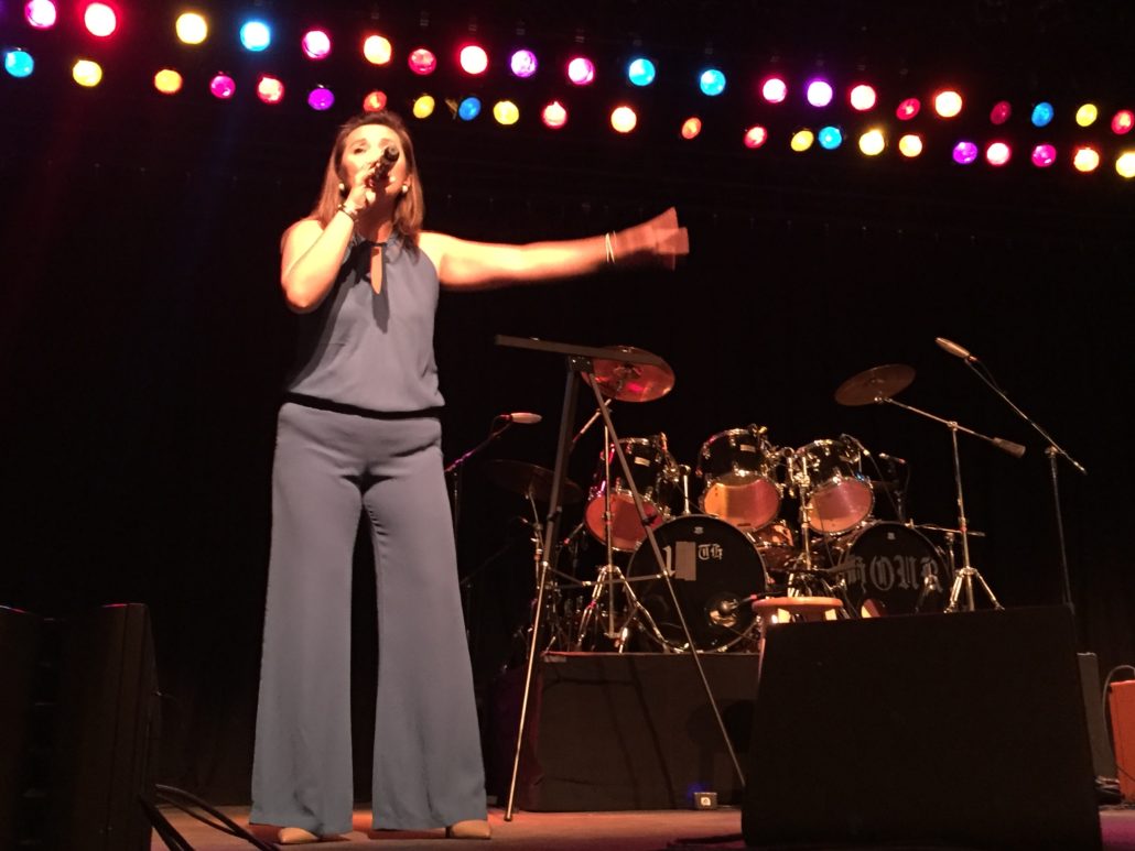 Barbara Gregorio belts out "Wind Beneath My Wings" to a crowd of her fellow Team Members at Silverton Casino.