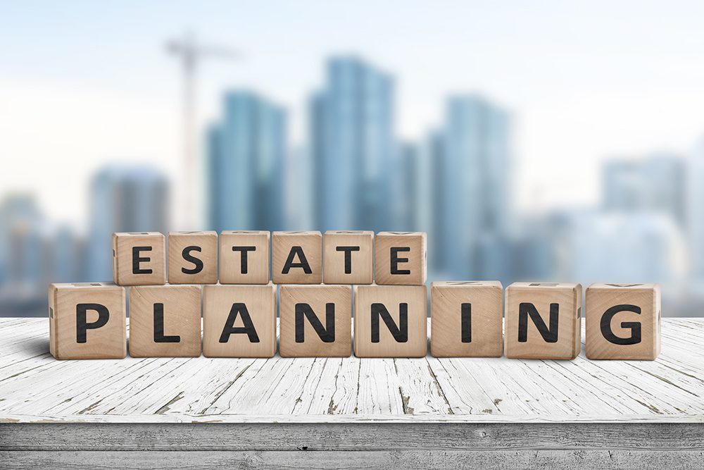 Estate planning sign on a wooden pier