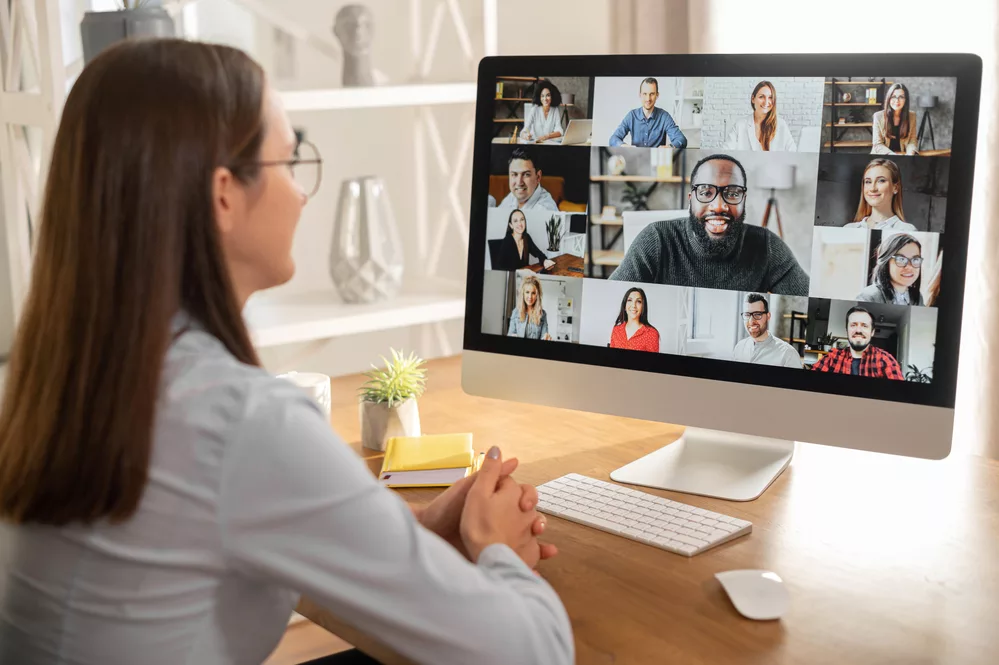 Video meeting with diverse group of people